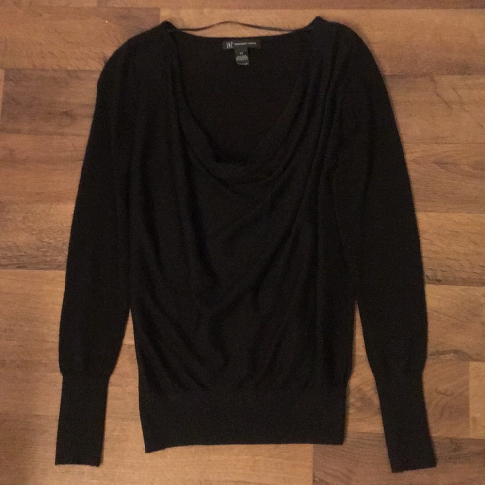 INC black semi sheer sweater with fitted cuffs
